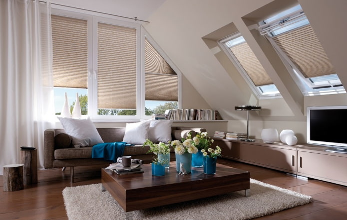pleated paper curtains on skylights