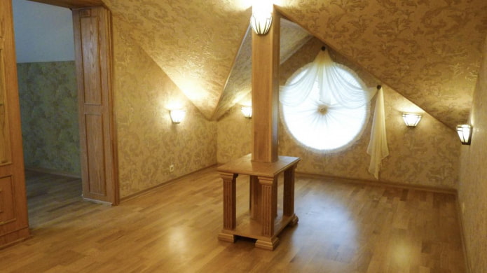 round window with curtains in the interior