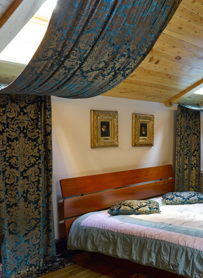 patterned curtains on the roof window