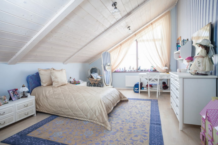 curtains on the skylights in the nursery