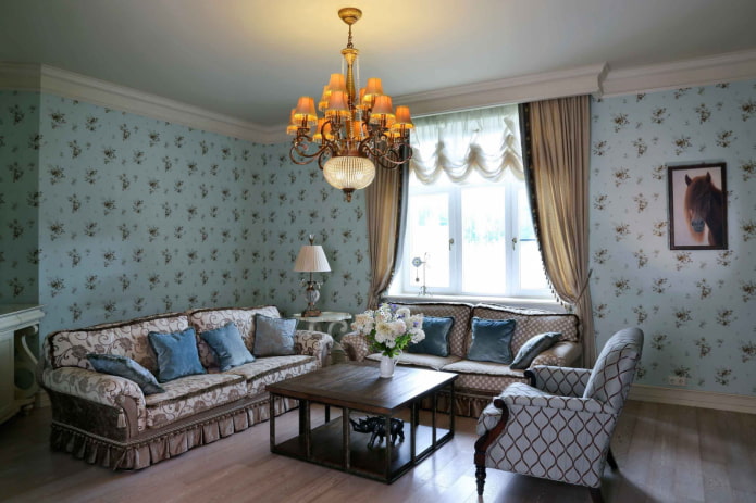 Austrian curtains in the interior of the living room Austrian curtains in the interior of the living room