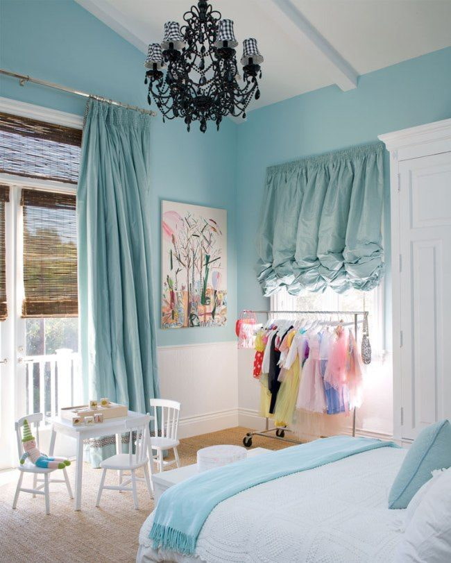 blue Austrian curtains in the interior blue Austrian curtains in the interior