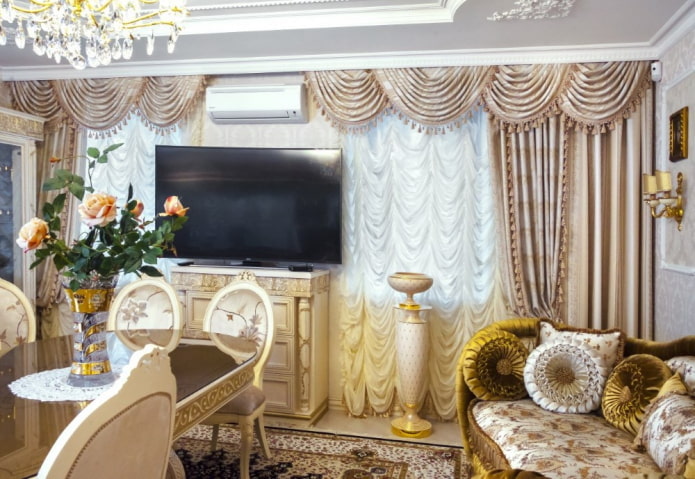 French curtains in the interior in a classic style French curtains in the interior in a classic style