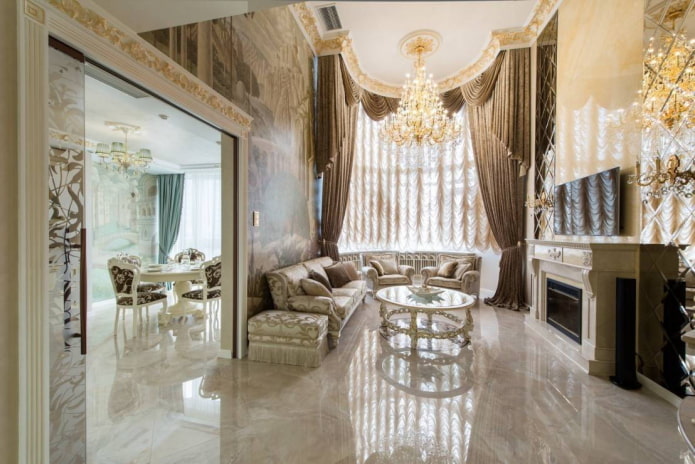 French curtains in the interior of the living room French curtains in the interior of the living room