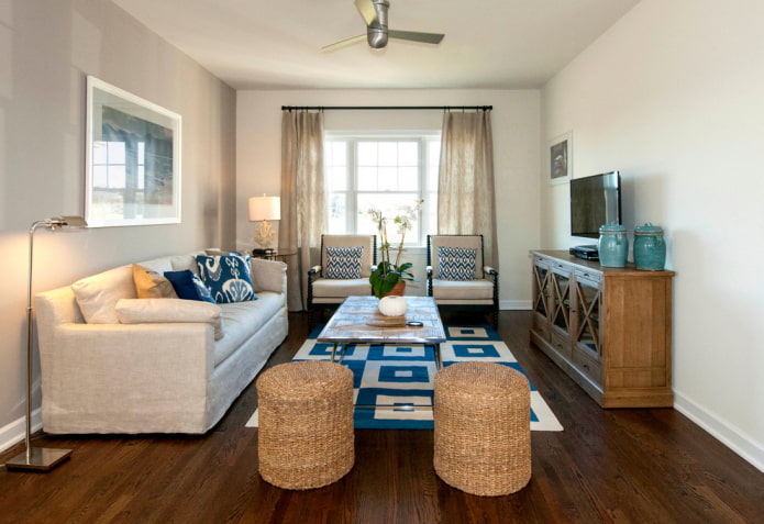 linen curtains in the interior of the living room