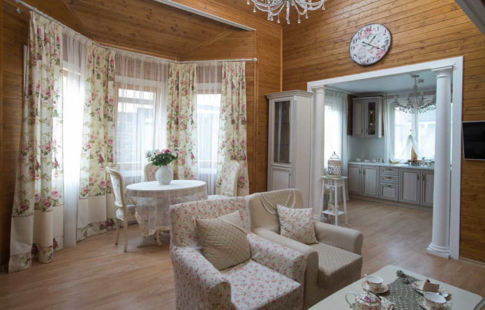 linen curtains with flowers in the interior