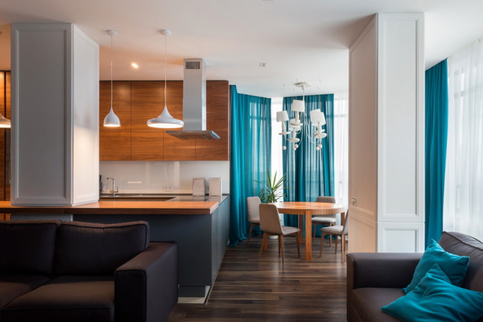 Bright blue curtains