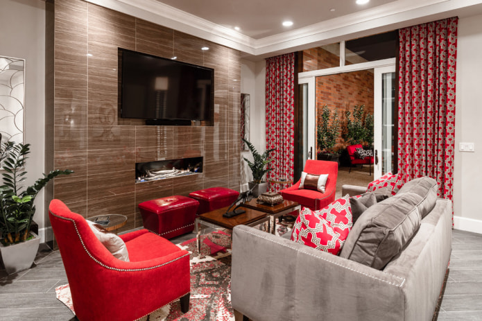 Red and gray curtain Red and gray curtain