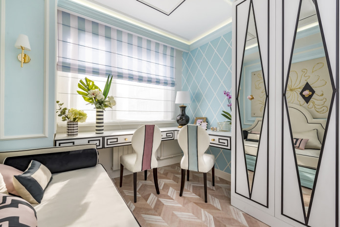 Blue and white striped curtains