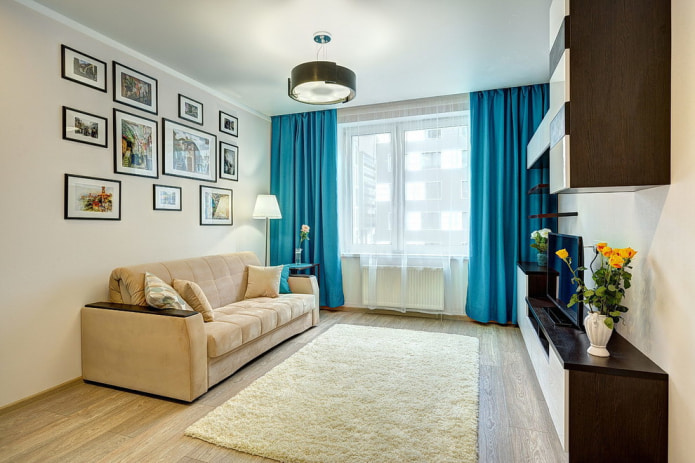 bright blue curtain in the living room