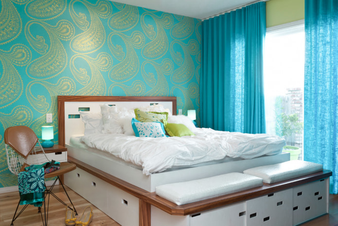 blue linen curtains in the interior