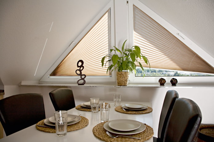 pleated blinds on a triangular window