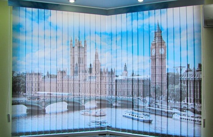 vertical slats with cityscapes