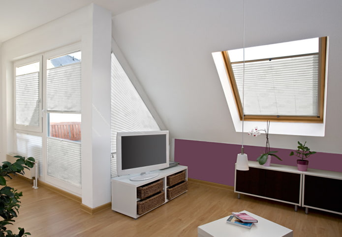 pleated blinds on the roof window