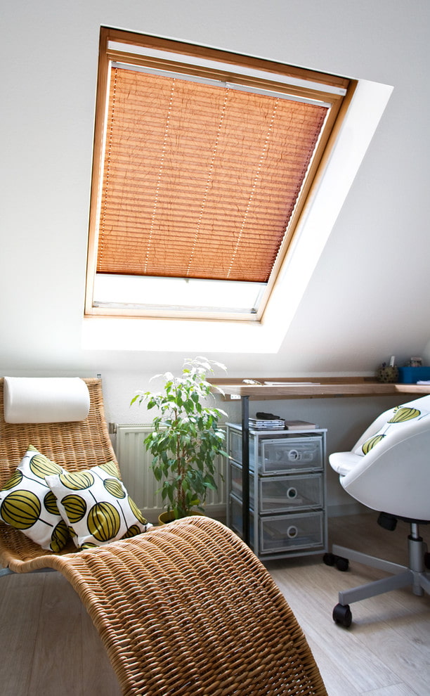 pleated blinds on the dormer window in the interior