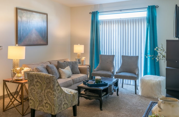 combination of vertical slats with curtains