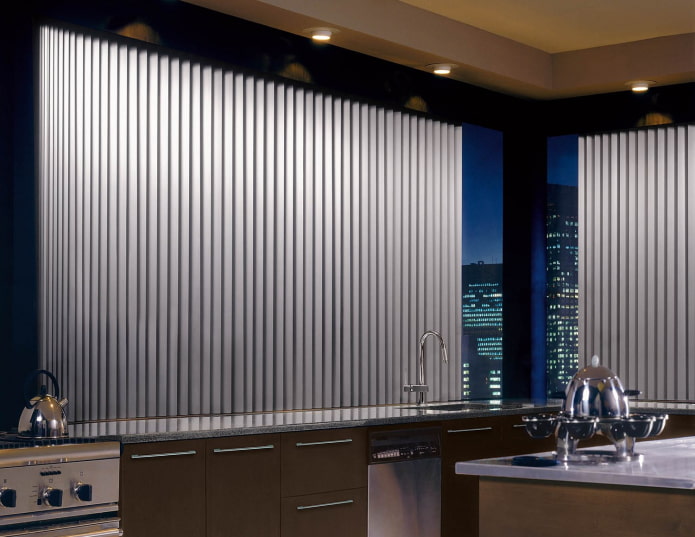 aluminum lamellas in the interior of the kitchen