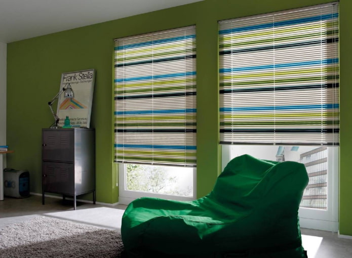 multi-colored slats in the interior