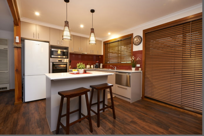 horizontal slats in the kitchen