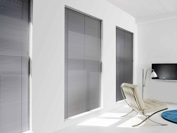 horizontal slats in gray in the interior