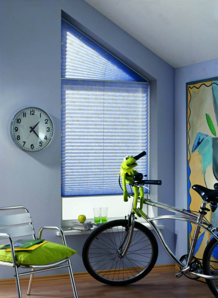 pleated blinds on beveled window