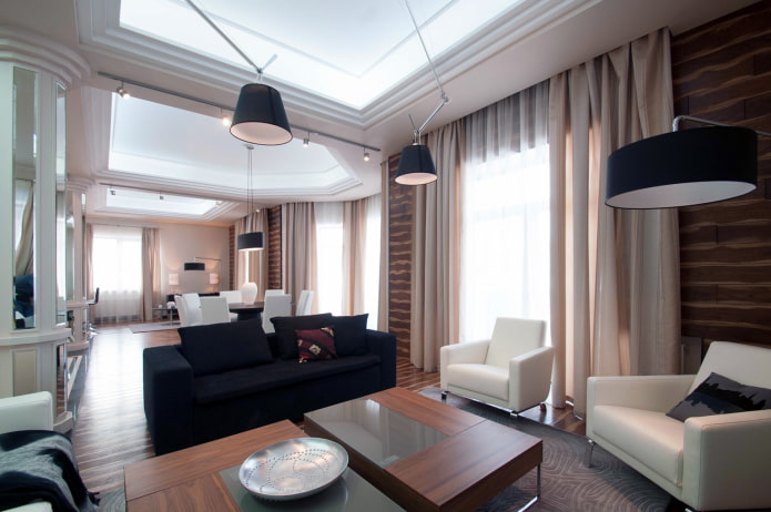 hidden cornice with curtains in the interior of the living room