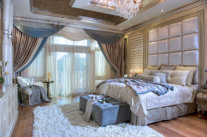 curtains in combination with a lambrequin in the bedroom