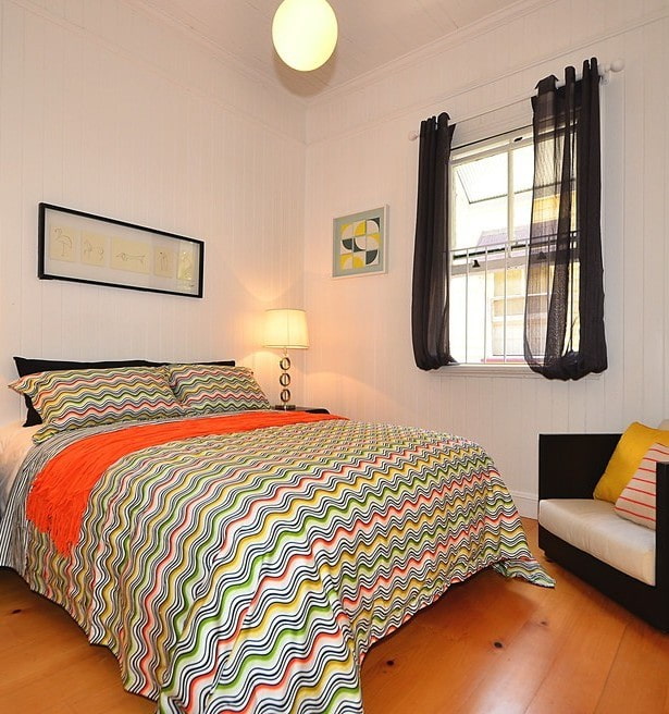 short curtains in the interior of the bedroom