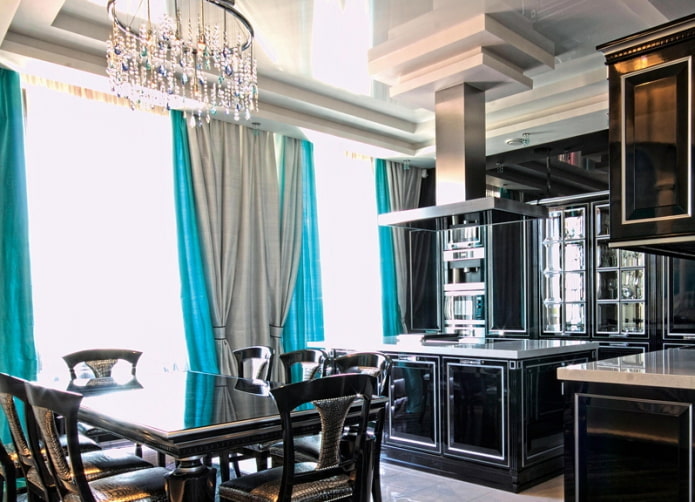 double curtains in the interior of the kitchen double curtains in the interior of the kitchen