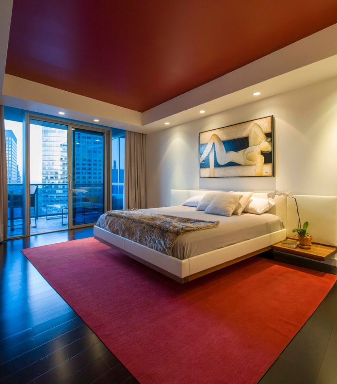 bedroom with red carpet in the color of the ceiling bedroom with red carpet in the color of the ceiling