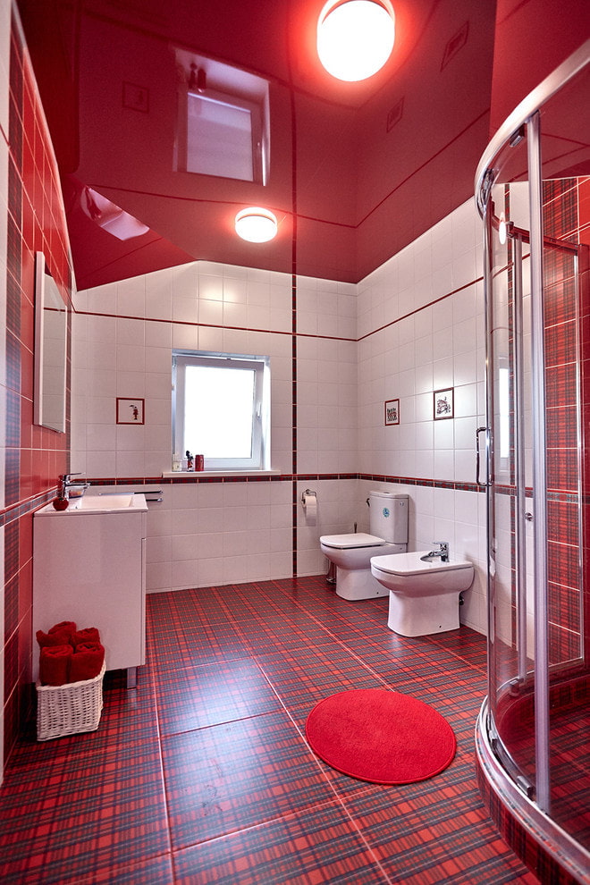 red glossy stretch ceiling in the toilet red glossy stretch ceiling in the toilet