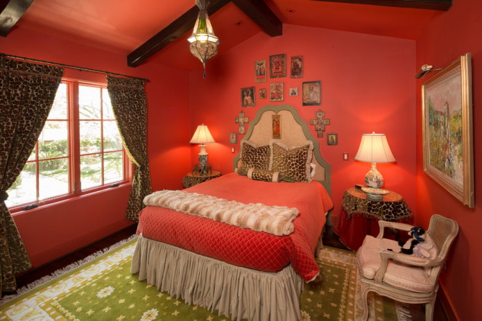 red bedroom in the interior of a country house red bedroom in the interior of a country house