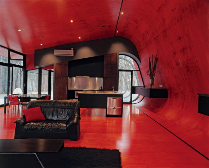 red walls and ceiling with black furniture red walls and ceiling with black furniture