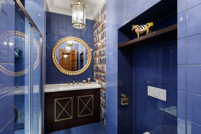 blue tiles in the bathroom