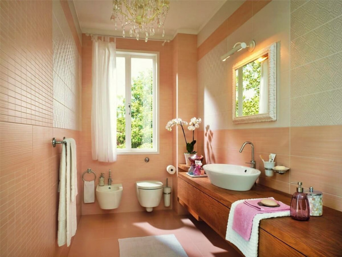 peach tiles in the bathroom