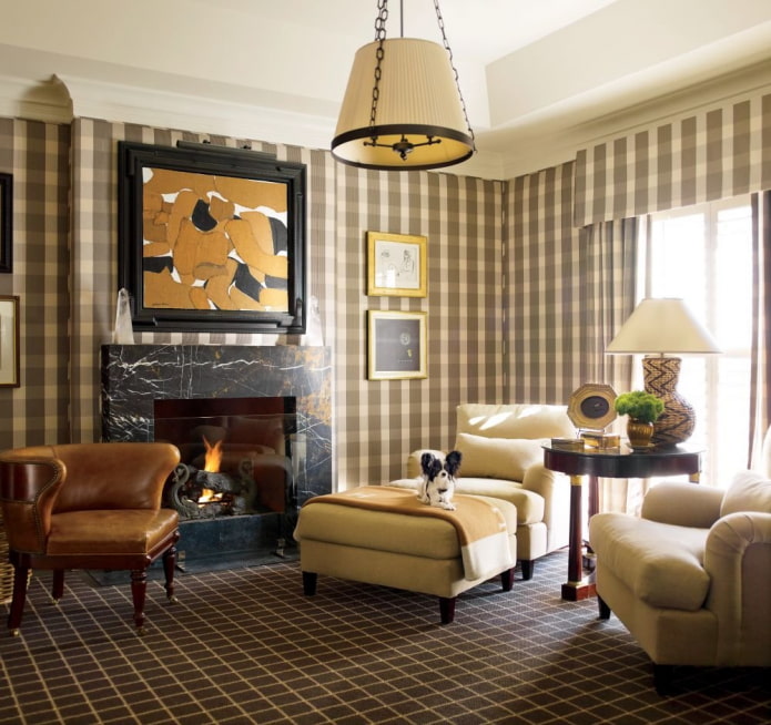 Living room with wallpaper in a cage