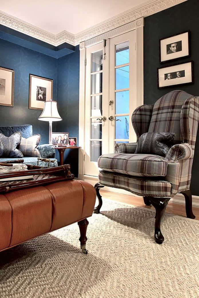 Blue in the interior of the living room