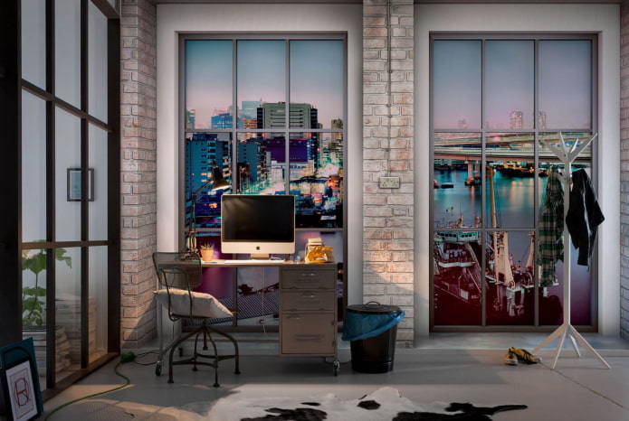 3d wallpaper with a view from the window in the office 3d wallpaper with a view from the window in the office