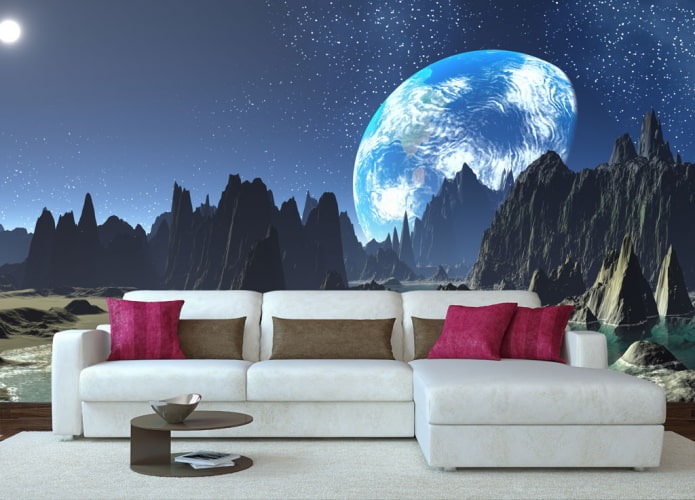 3d wallpaper depicting space in the living room 3d wallpaper depicting space in the living room