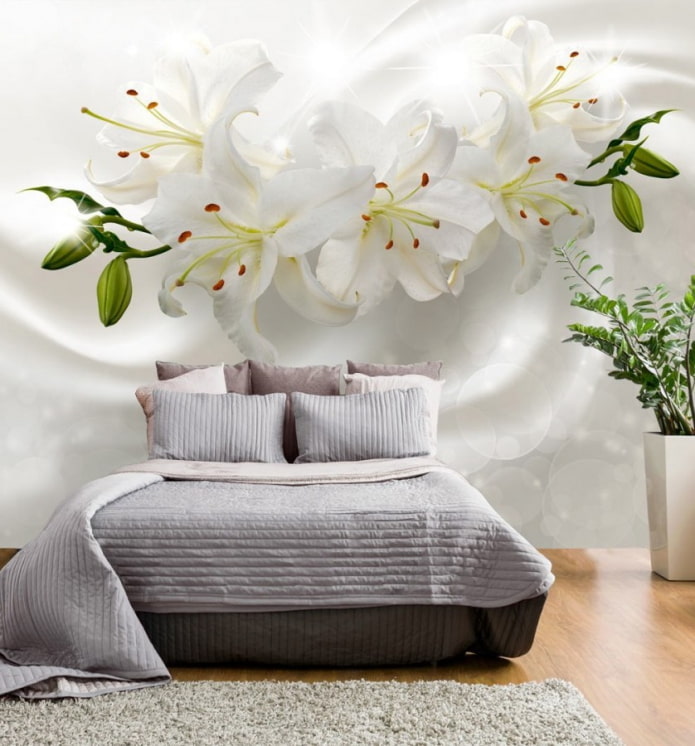 3d wallpaper with flowers in the interior of the bedroom 3d wallpaper with flowers in the interior of the bedroom
