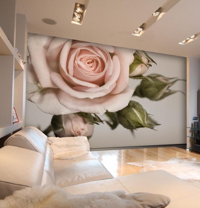 3d wallpaper with flowers in the interior of the living room 3d wallpaper with flowers in the interior of the living room