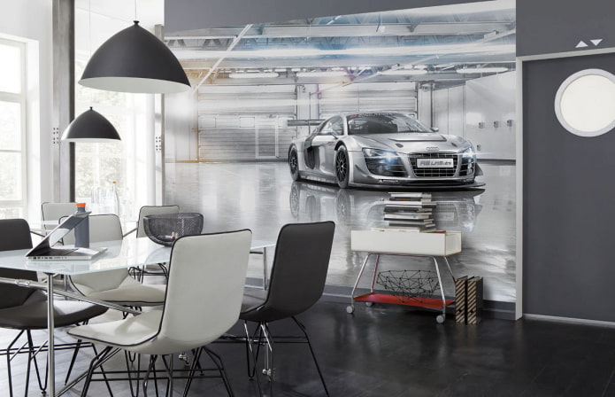 3d wallpaper with a car in the dining room 3d wallpaper with a car in the dining room