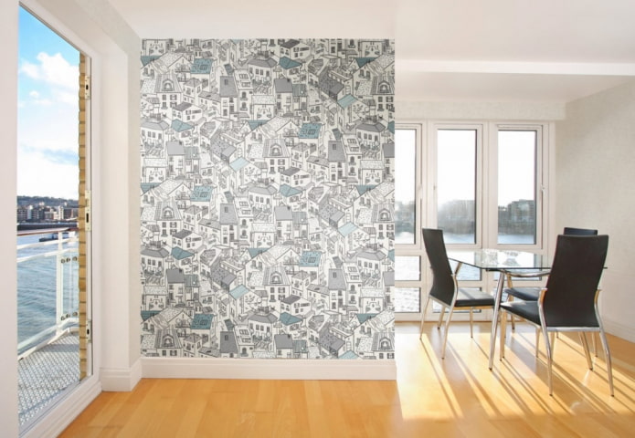 paper wallpaper with a drawing of the city in the interior paper wallpaper with a drawing of the city in the interior