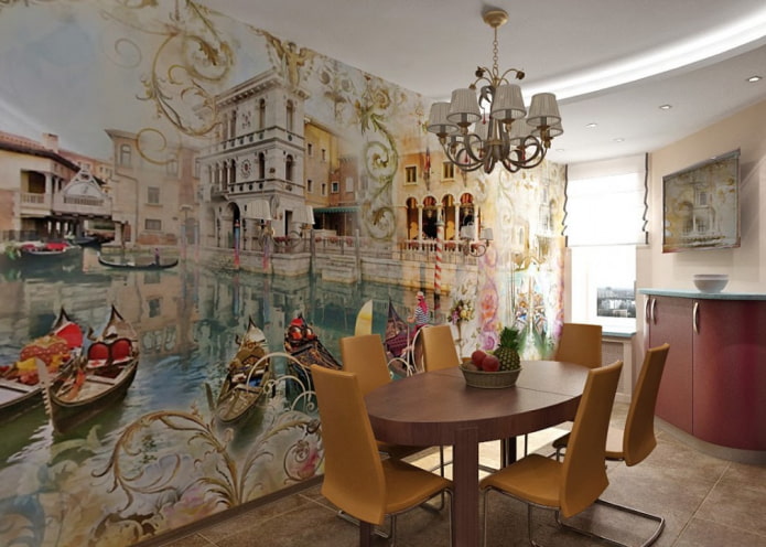 photo wallpaper with the image of Venice in the interior of the kitchen photo wallpaper with the image of Venice in the interior of the kitchen