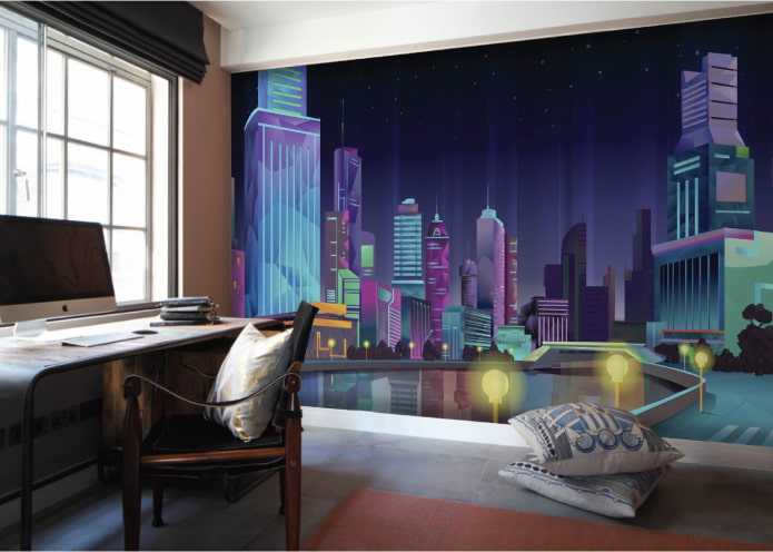 wallpaper with a hand-drawn city in the interior wallpaper with a hand-drawn city in the interior