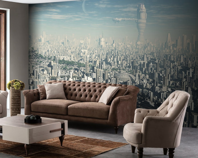 photomurals depicting a futuristic city in the interior photomurals depicting a futuristic city in the interior