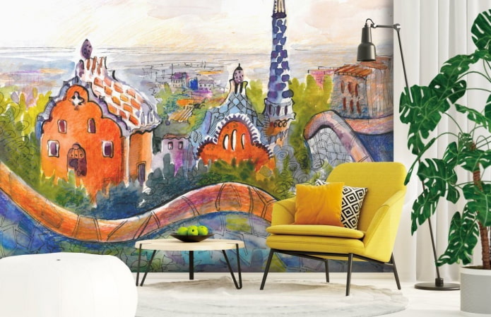 wallpaper with the image of Park Guell in the interior wallpaper with the image of Park Guell in the interior