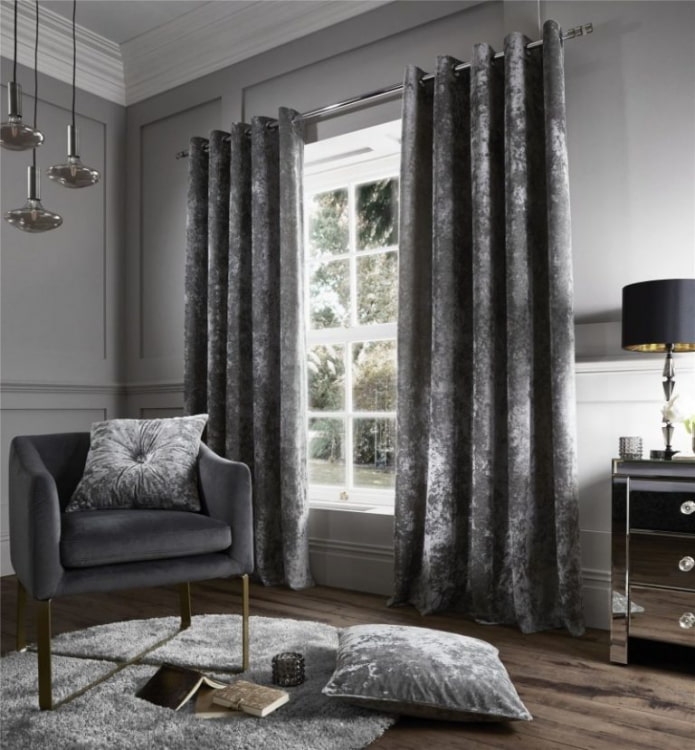 gray velvet curtains in the interior gray velvet curtains in the interior