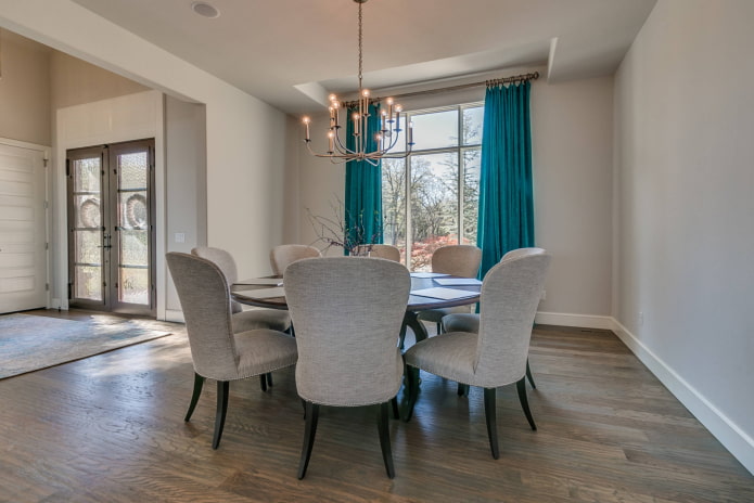 velvet curtains in turquoise color in the dining room velvet curtains in turquoise color in the dining room