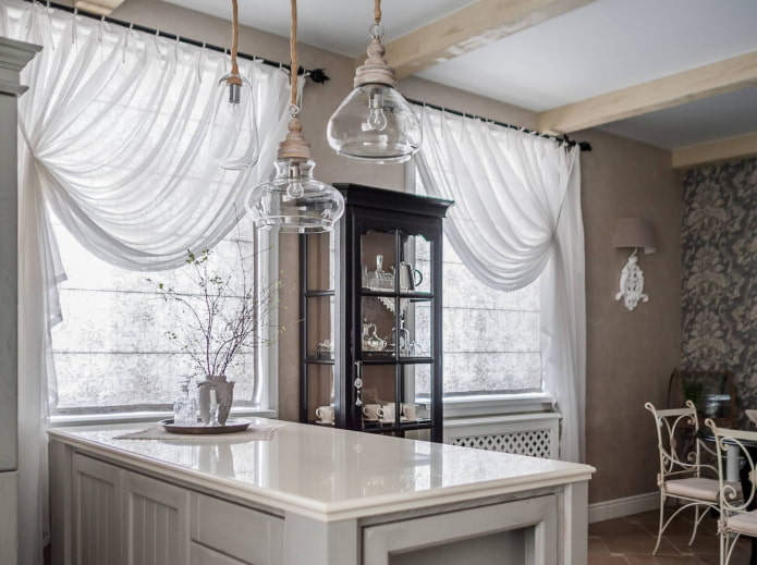 spacious kitchen with white tulle spacious kitchen with white tulle